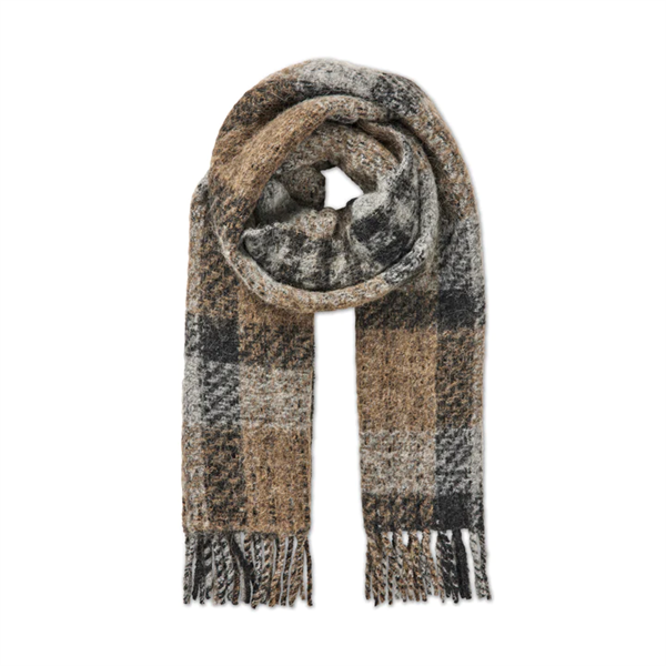 Day Wool Check Scarf, Magnet Grey