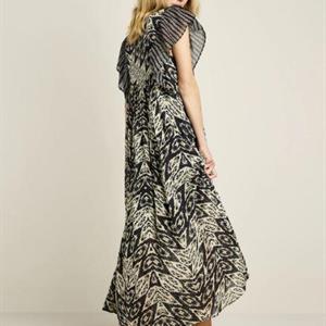 Summum Woman Long Dress with short wide sleeves, Black