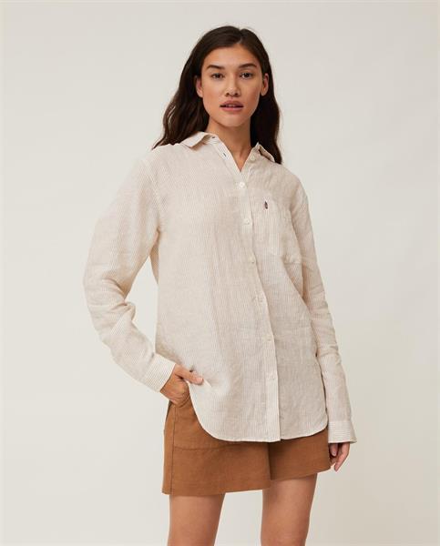 Lexington Isa Linen Shirt, Beige White Stripe
