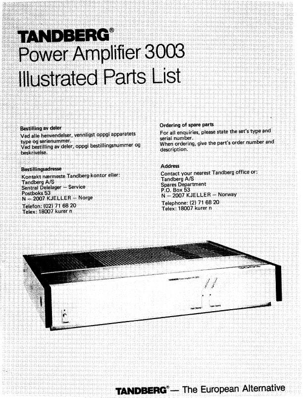 Illustrated Parts List TPA3003