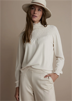 Summum Woman Smocked Sweater Basic Knit, Ivory