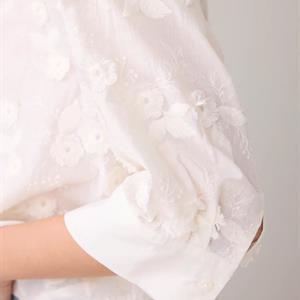 Summum Woman 3/4 sleeve blouse 3D Flower cotton, Off White