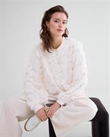 Summum Woman Fluffy Blouse with Fringe, Ivory