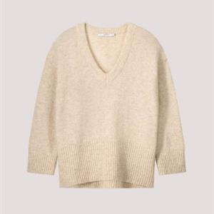 Summum Woman V-Neck Sweater soft wool elastane, Ivory Melange