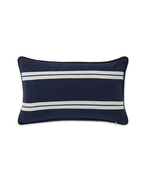 Lexington Small Side Striped Organic Cotton Twill Pillow, Dk Blue/White