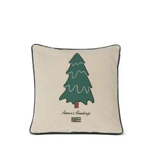 Lexington Pine Tree Twill Patch Cotton Velvet Pillow Cover, Lt Beige/Green