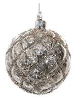 Shishi Glass velvet ball antique grey silver w/silver glitter 8cm
