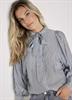 Summum Woman Striped Shirt with Puff Sleeves and Bow, Steel