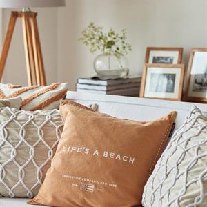 Lexington Life´S A Beach Embroidered Cotton Pillow Cover, Beige/White