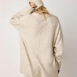 Summum Woman V-Neck Sweater soft wool elastane, Ivory Melange