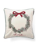 Lexington Pine wreath velvet pillow cover, White/Green/red