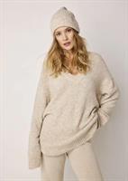 Summum Woman V-Neck Sweater soft wool elastane, Ivory Melange