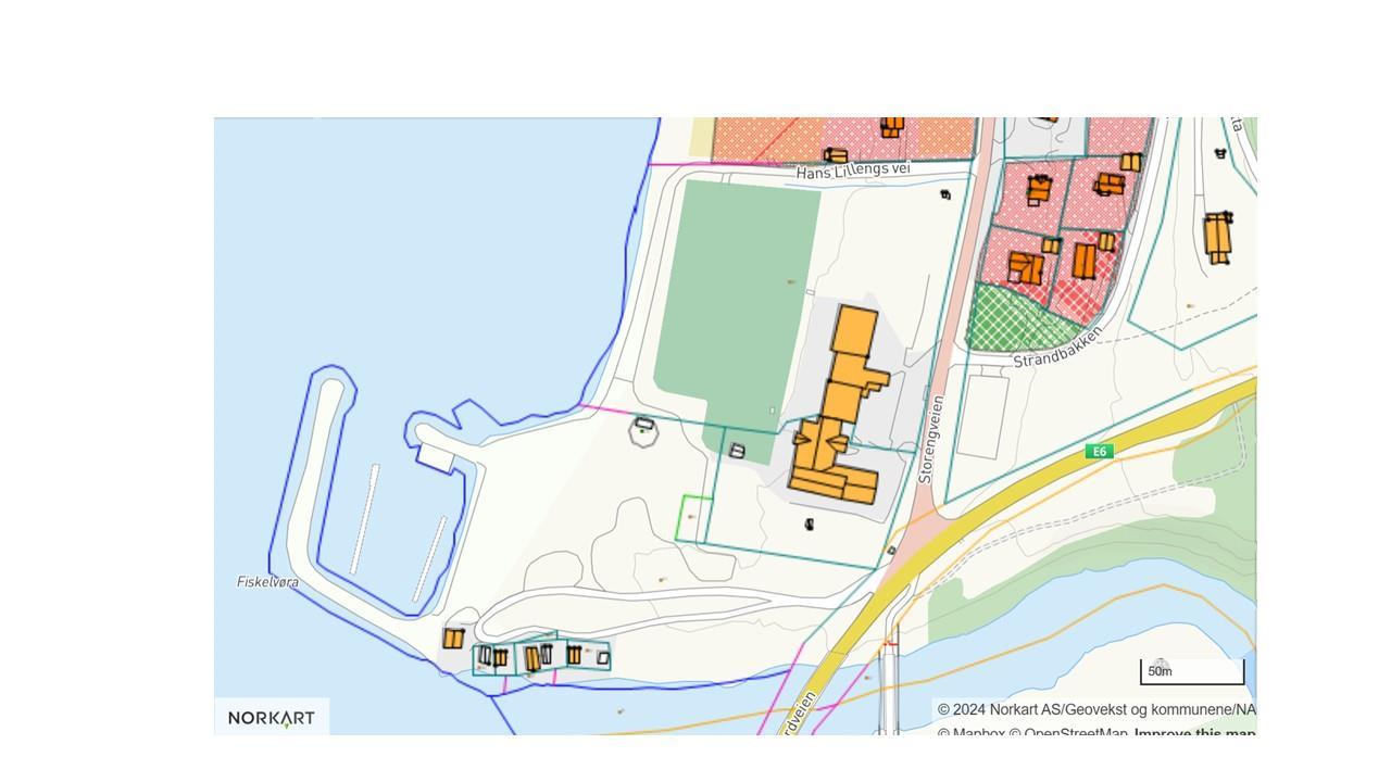Kart over Oksfjord havn og Bobilparkering