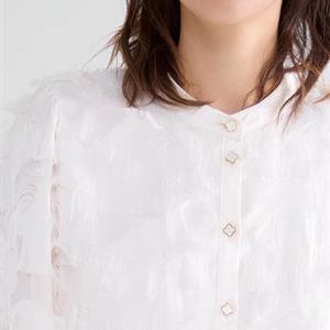 Summum Woman Fluffy Blouse with Fringe, Ivory