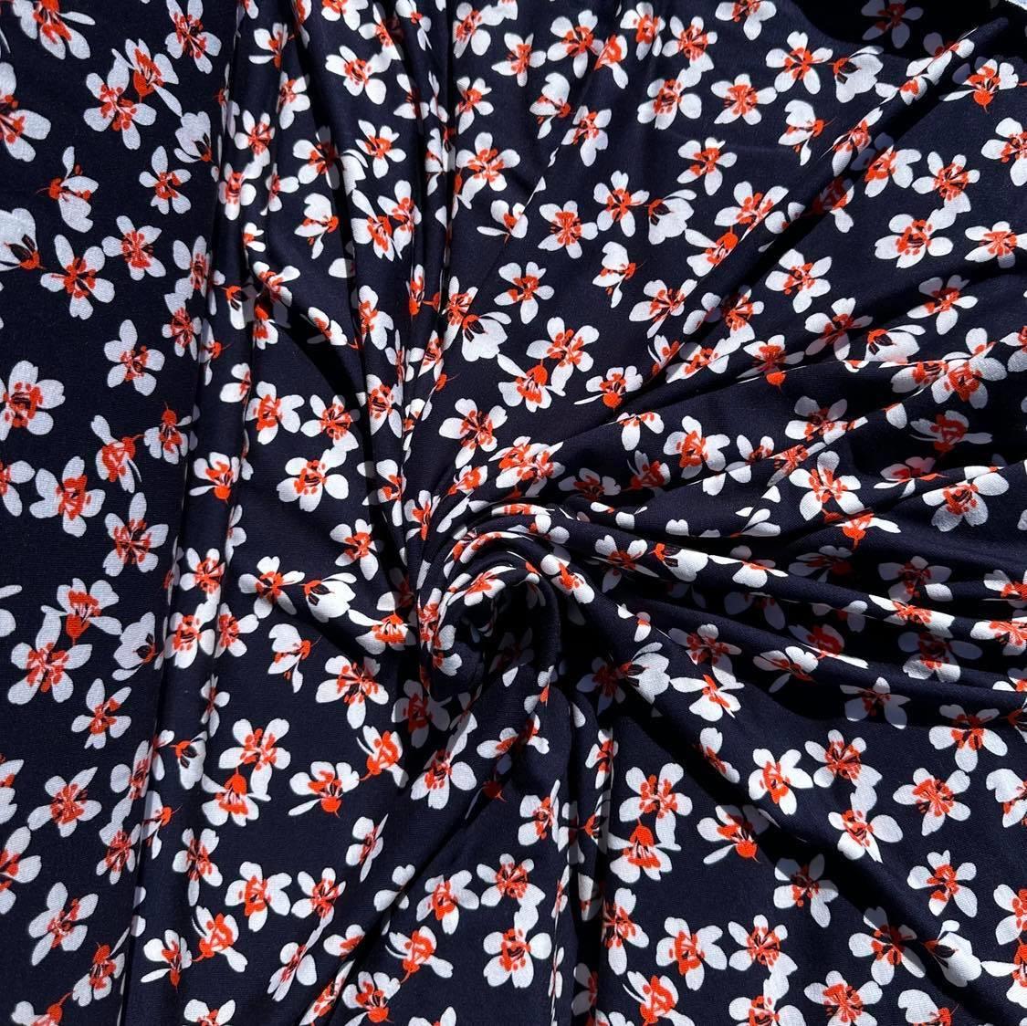 Mika, Viscose Jersey 502599 Florets, dark blue