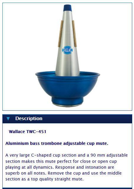 Wallace Aluminium Basstrombone adjustable cup mute