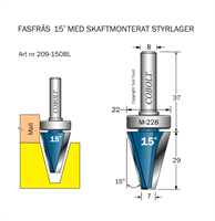 Fasfräs  15° / D1=22 / D2=7 / L=29 / Styrlager M-228