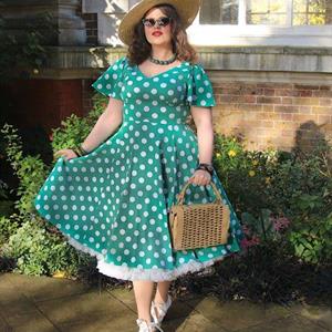 Klänning Nina Polka Dot Grön/vit prick