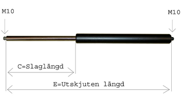 Gasfjäder 14/28 E=718, C=300, 1500N (ATEC alu)