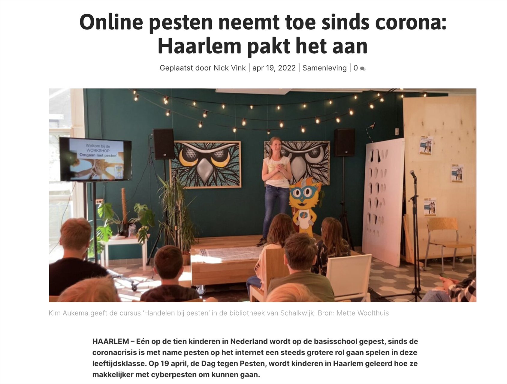 Workshop Wijs en Sterk over omgaan met cyberpesten