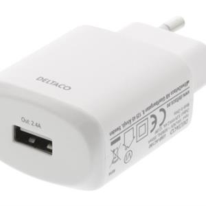 Deltaco USB väggladdare 2,4 A/100 V/240 V vit