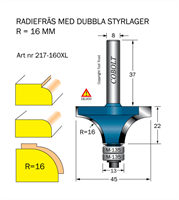Avrundningsfräs  R=16 / D=45 / L=22  / Dubbla styrlager M-13
