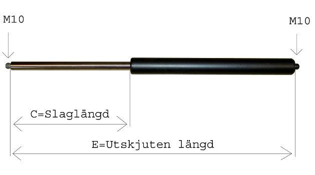 Gasfjäder GF 14/28, E=668, frontutl.  Eurotrailer