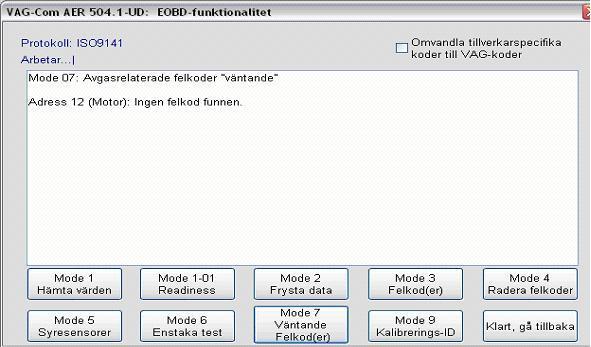 EOBD (OBD-II) i VCDS Mode 7 Väntande felkoder
