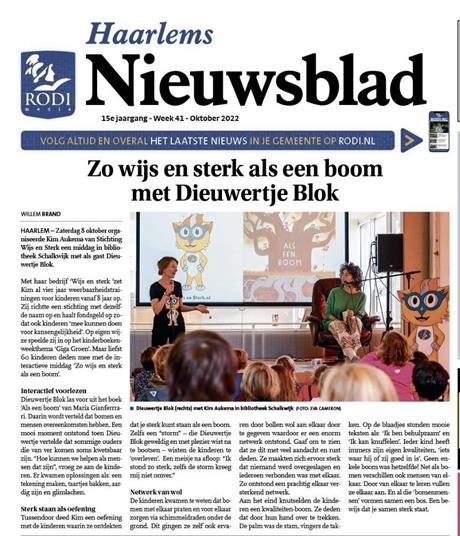 Haarlems Nieuwsblad 😃 Dieuwertje Blok & Wijs en Sterk laten kinderen sterk staan als een boom