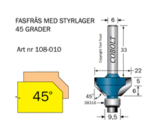 Fasfräs  45° / D=22 / L=6 / Litet styrlager