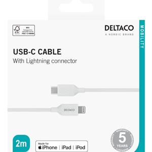 Deltaco USB-C- lightning-kabel 2 m vit