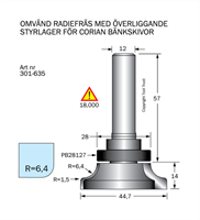 Undre Avrundningsfräs  R=6.4 / D=45 / L=14