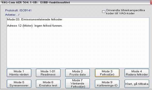 EOBD (OBD-II) i VCDS Mode 3 Felkoder