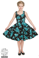 Barn Rockabilly klänning Svart/Blå blommor