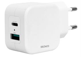 Deltaco USB wall charger, 1x USB-A/1x USB-C PD Vit