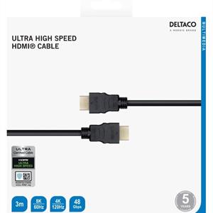 DELTACO ULTRA High Speed HDMI-kabel, 48Gbps, 3m, svart L/B