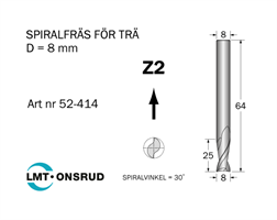 Spiralfräs D=8 L=25 TL=64 S=8