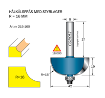 Hålkälsfräs R=16 L=19 D=42 SL=37 S=8