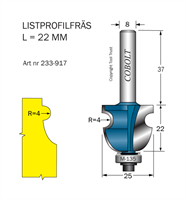 Listprofilfräs D=25 L=22 R=4 S=8