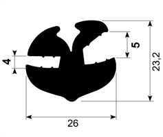 Klemprofil 5+4 sort EPDM - 50 meter