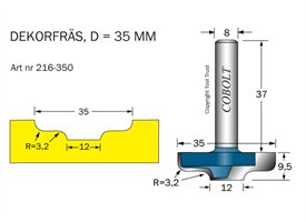 Dekorfräs D1=35 D2=12 R=3.2 L=9.5 S=8