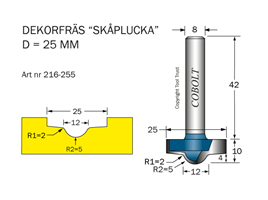 Dekorfräs D=25 R1=2 R2=5 L=10 S=8