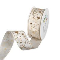 Band 40 mm 25 m/r stars cream med tråd