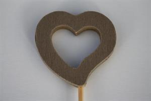 Hjärta trä på pinne latte D4cm ihålig 48st/fp