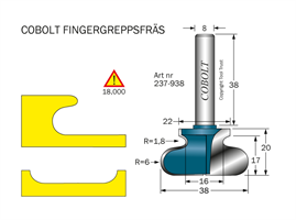 Fingergreppsfräs R=6/1.8 D=38 L=20 S=8