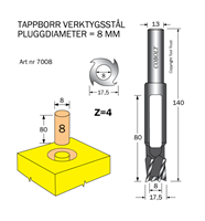 Tappborr D=8 TL=140 S=13