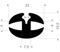 Klemprofil 4+4 EPDM sort - 30 meter