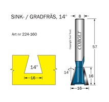 Sinkfräs 14° D=16 L=16 TL=57 S=8