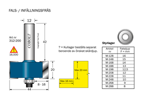 Falsfräs L=20 F=8-16 D=44 S=12