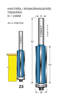 Kantfräs Z=3 D=16 L=52 TL=92 S=8